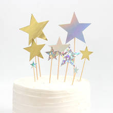 Decoración Para tarta de cumpleaños con purpurina, estrella dorada, bandera para pastel para niños, Baby Shower, suministros para fiesta de boda, 7 unids/lote 2024 - compra barato