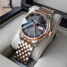 Reef tiger/rt-relógio de luxo, clássico, perfil, mostrador preto, capa em ouro rosa, masculino, relógio mecânico automático 2024 - compre barato