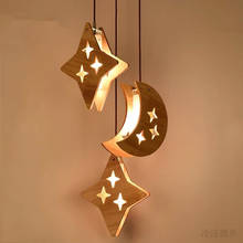 Nordic solid wood star moon chandelier restaurant log bar creative personality warm children's room lamp 2024 - buy cheap