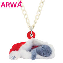 ARWA Acrylic Christmas Hat Scottish Fold Cat Kitten Necklace Pendant Chain Choker Animal Jewelry For Women Girl Teen Kids Gift 2024 - buy cheap