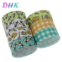 DHK 5yards bee plaid honeycomb Printed Grosgrain Ribbon Accessory Hairbow Headwear Decoration DIY Wholesale OEM E1770 2024 - buy cheap