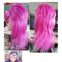 Anime danganronpa v3 kazuichi souda cosplay peruca estilo curto trançado rosa rosa resistente ao calor perucas de cabelo sintético + peruca boné 2024 - compre barato