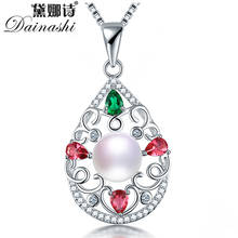 Genuine Natural Freshwater Pearl Pendant Necklace 925 Sterling Silver Colorful Zircon Pendant Necklace for Women(No Chain) 2024 - buy cheap