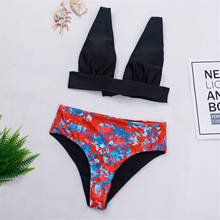 Sexy underboob bikini conjunto de duas peças maiôs para as mulheres deep v acolchoado biquíni topo floral cintura alta bikini bottoms 2024 - compre barato