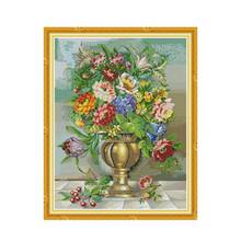 Oil painting flowers cross stitch kit aida 14ct 11ct count print canvas cross stitches   needlework embroidery DIY handmade 2024 - buy cheap