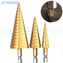 4-12 4-20 4-32mm titânio revestido passo broca ferramentas elétricas de perfuração para metal de alta velocidade de aço cortador de furo de madeira cone broca 2024 - compre barato