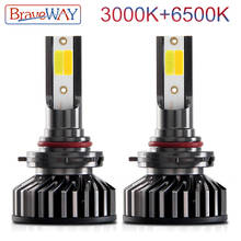 BraveWay 3000K + 6500K светодиодный лампы для автомобильных фар H1 H7 H8 H9 H11 Светодиодный ные лампы 10 000 лм 72 Вт 12 В 24 в желтая + белая Автомобильная передняя фара CANBUS 2024 - купить недорого