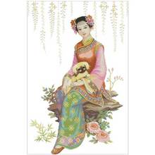 Pink woman in garden patterns Counted Cross Stitch 11CT 14CT 18CT DIY Chinese Cross Stitch Kits Embroidery Needlework Sets 2024 - buy cheap