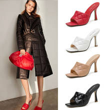 Marian-zapatos de punta cuadrada acolchados para mujer, calzado de tacón alto de PU, sandalias deslizantes, color rojo, blanco y azul 2024 - compra barato