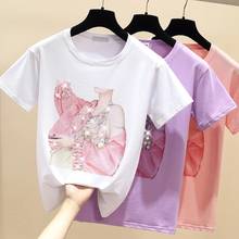 GGRIGHT Summer Short Sleeve T Shirt Women Tops Purple Tshirt Cotton Korean Style T-Shirt Women Clothes Beading Tee Shirt Femme 2024 - buy cheap