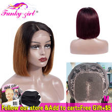 Funky Girl-Peluca de cabello humano liso para mujer, postizo de encaje 4x4 con cierre, pelo brasileño no Remy, densidad de 150%, 2 colores, Bob corto 2024 - compra barato