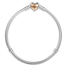 Pulseira de prata esterlina 100%, bracelete com fecho em formato de coração dourado doméstico, 925 2024 - compre barato