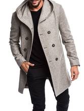 Мужское пальто с капюшоном ZOGAA, длинное шерстяное пальто на пуговицах, с карманами, повседневная верхняя одежда, осень-зима 2020 2024 - купить недорого