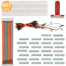 Raspberry pi 4 3 b kit 830 mb-102 pontos placa de pão gpio t tipo placa de expansão 65pcs fios em ponte 40pin cabo de fita + 300pcs res 2024 - compre barato