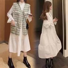 New Spring Autumn Fashion Elegant Loose Straight Dress Women Patchwork Solid Color Dresses Long Sleeve White Dresses Slim 2024 - buy cheap