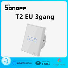 Sonoff-Interruptor de luz de pared T2EU3C, 3 Entradas, WiFi, RF/APP/Panel de temporizador táctil, IOS, Android, encendido/apagado remoto, Smart Home, Alexa, Control por voz 2024 - compra barato