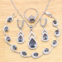 Rainbow Topaz 925 Silver Wedding Jewelry Sets For Women Bracelet Earrings Necklace Pendant Ring Birthday Gift 2024 - buy cheap