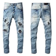 Verano alta calidad Homme Amir bordado algodón Biker Jeans hombres vaqueros elásticos de corte Slim pantalones de tela vaquera con agujero rectos marca 2024 - compra barato