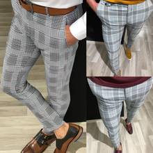 Calça masculina de moletom, calça de outono para homens, hip hop, casual, com estampa xadrez, com cintura elástica, longa, fina, #40 2024 - compre barato