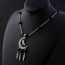 Goth Pendant Necklace for Women's Neck Chain Hollow Magic Moon Ancient Retro Woman Accesories Feather Bird Jewellery Gift 2024 - buy cheap