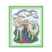 Набор для вышивки крестиком белой лошади и принцессы, 18ct 14ct 11ct, холсты стежков с принтом, вышивка ручной работы 2024 - купить недорого