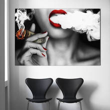 Pintura al óleo sobre lienzo de personajes de dinero para fumar, labios rojos, carteles e impresiones, Cuadros, imágenes artísticas de pared para sala de estar 2024 - compra barato