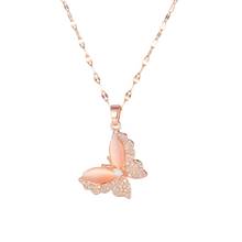 Fashion Cute Butterfly Zircon Pendants Necklaces For Women bbf 2020 Rose Gold Jewelry Stainless Steel Chains Necklaces Wholesale 2024 - buy cheap