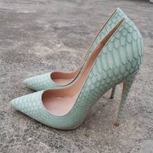 Mint green snake pattern 12CM high heel stiletto shallow mouth pointed sexy single shoes party nightclub models women's shoes 2024 - buy cheap