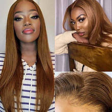 Indian Silky Straight Full Lace Human Hair Wigs Dark Ginger Brown Pre Plucked Natural Hairline 150Density Lace Front Wigs Remy 2024 - buy cheap