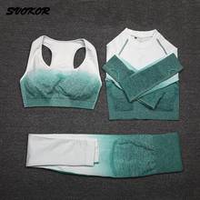 SVOKOR Gym Seamless Yoga Set Workout Fitness Clothing Sport Wear Women Gradient Crop Top Sports Bra Leggings Suit Female 2024 - buy cheap