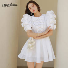 Free Shipping Sweet Beauty Dress Butterfly Dress 2021 New Summer O-Neck Hollow Puff Sleeve A Line Pleated Dress Party Vestidos 2024 - buy cheap