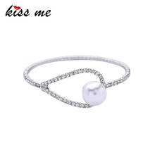 kissme Shiny Crystal Imitation Pearl Bangle For Women White-gold Color Alloy Cuff Bracelets 2021 New Fashion Jewelry Wholesale 2024 - buy cheap