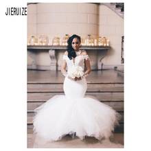 JIERUIZE Latest Sleeveless Mermaid Wedding Dress Off Shoulder Applique Button Back  Robe De Mariee Plus Size African Bridal Gown 2024 - buy cheap