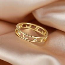 Anel de cristal feminino, anel fino com estrela e lua em cor dourada, vazado, joias para casamento, para mulheres, com zircônio 2024 - compre barato