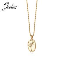 Joolim Gold Color Grass Pattern Pendant Necklace Stainless Steel Geometric Necklace Wholesale 2020 Autum Necklace 2024 - buy cheap