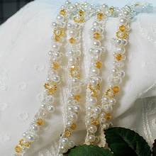 Accesorios de encaje con cuentas de perlas, decoración de vestido, Material de encaje DIY, banda de encaje con cuentas 2024 - compra barato