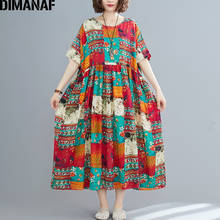 Женские летние платья DIMANAF размера плюс, пляжный сарафан с цветочным принтом, элегантное винтажное хлопковое свободное Макси-платье 2024 - купить недорого