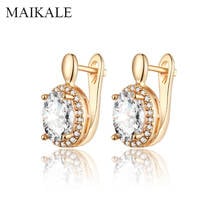 MAIKALE Luxury Round Stud Earrings Paved AAA Cubic Zirconia Gold Silver Color Plated Charm Earrings for Women Jewelry Girls Gift 2024 - buy cheap