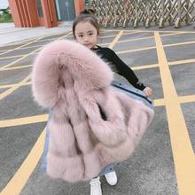 For 3-14Yrs Kids Fake Fox Fur Coats Children Jacket Outwear Winter Kids Big Hooded Warm Windbreaker Fashion Baby Girl Outerwear 2024 - buy cheap