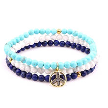 3pcs/set Natural Stone Beads Cute design CZ Peace Cross Charm Elastic Bracelet Women Men Jewelry 2024 - buy cheap