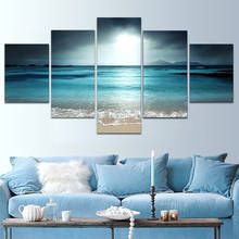 Paisagem hd poster moderno 5 painel pôr do sol seascape praia pintura da lona parede modular impressão arte sem moldura para sala de estar casa 2024 - compre barato