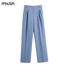 MXTIN-Pantalones plisados lisos Vintage para mujer, ropa de oficina con bolsillos laterales y cremallera, a la moda, 2021 2024 - compra barato