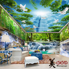 Papel tapiz 3D tridimensional de paisaje de bosque verde, Fondo de TV, pared de sala de estar, sofá, jardín, bosque de bambú, mural de tela 2024 - compra barato