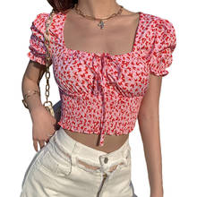 Women Summer Puff Sleeve Square Collar T-Shirt Fashion Sexy Short Tops 2024 - buy cheap