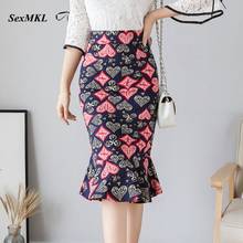 Fashion Long Skirts Womens 2022 Casual Bodycon High Waist Skirt Korean Ladies Ruffles Printed Sexy Pencil Skirt Oversized Jupe 2024 - buy cheap