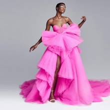 Elegante vestido de fiesta de tul fucsia con volantes, Sexy, corte en A, largo, Formal, sin hombros 2024 - compra barato