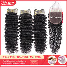 Satai Deep Wave Bundles With Closure Brazilian Hair Weave Bundles With 5x5 Closure Medium Ratio Remy Hair Extensions 2024 - buy cheap