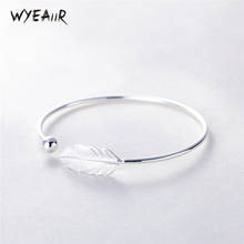 WYEAIIR Fashion Feather Sweet Leaves Cute Temperament 925 Sterling Silver Female Resizable Bangles 2024 - buy cheap