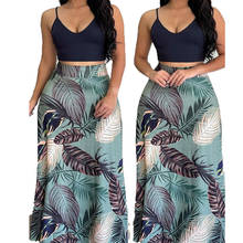 Summer Ladies Chic Casual Beach Wear Two Piece Suits Sleeveless Spaghetti Strap Cami Crop Top & Tropical Print Maxi Skirt Sets 2024 - buy cheap