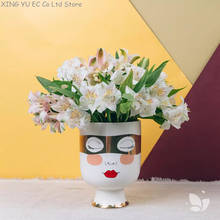 Vaso de cerâmica estilo europeu, vaso de cerâmica para pessoas, arranjo simples de flores secas em branco, acessórios de decoração para casa 2024 - compre barato
